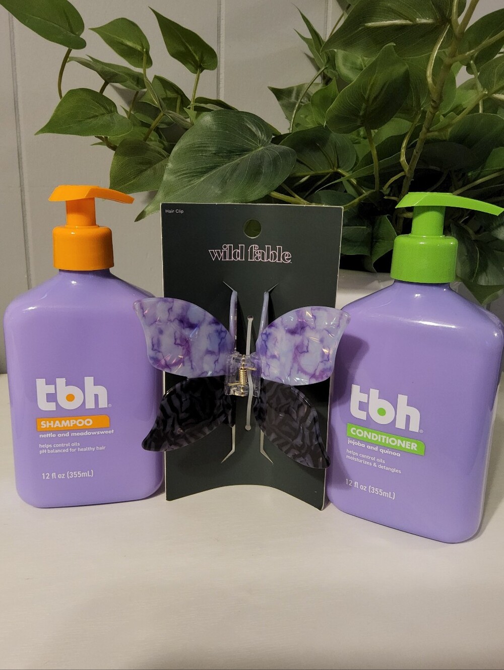 Kids Shampoo & Conditioner Set with Purple Butterfly Hair Clip